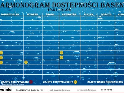 Zimowe ferie tuż-tuż, Harmonogram na 19.01 - 01.02